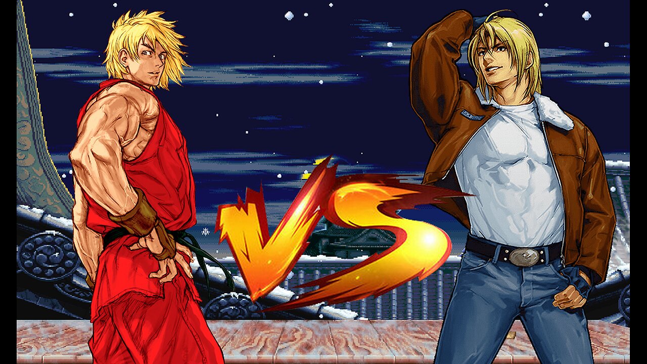 [Quick-ie Fight-#084]: Ken Masters vs Wild Wolf (Terry Bogard) – CAPCOM Style Arcade Fight | Suzaku Castle Night (Winter)