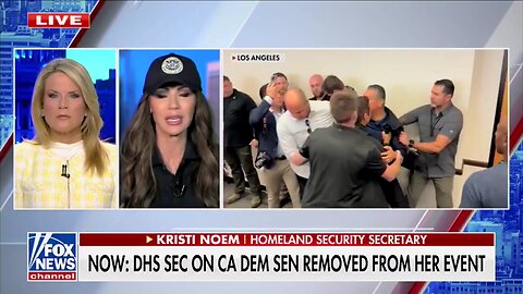 Kristi Noem reacts to Senator Padilla's interruption to the DHS press conference