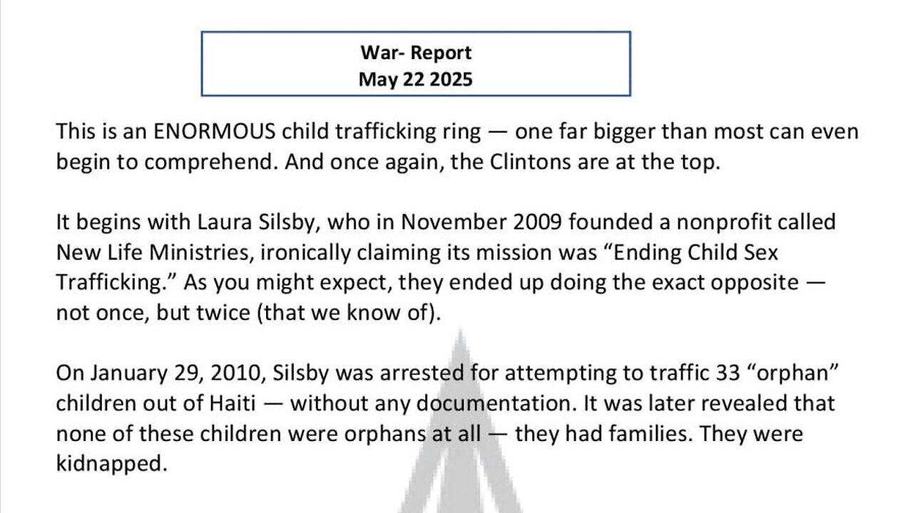 WAR REPORT - MAY 22 2025 - THE CLINTONS ARE AT THE TOP