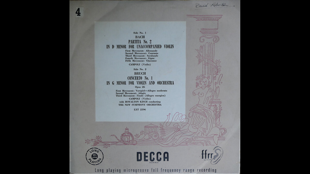 BACH-BRUCH-Partita No 2-Concerto No 1-Campoli-New Symphony (1951) [Complete LP]