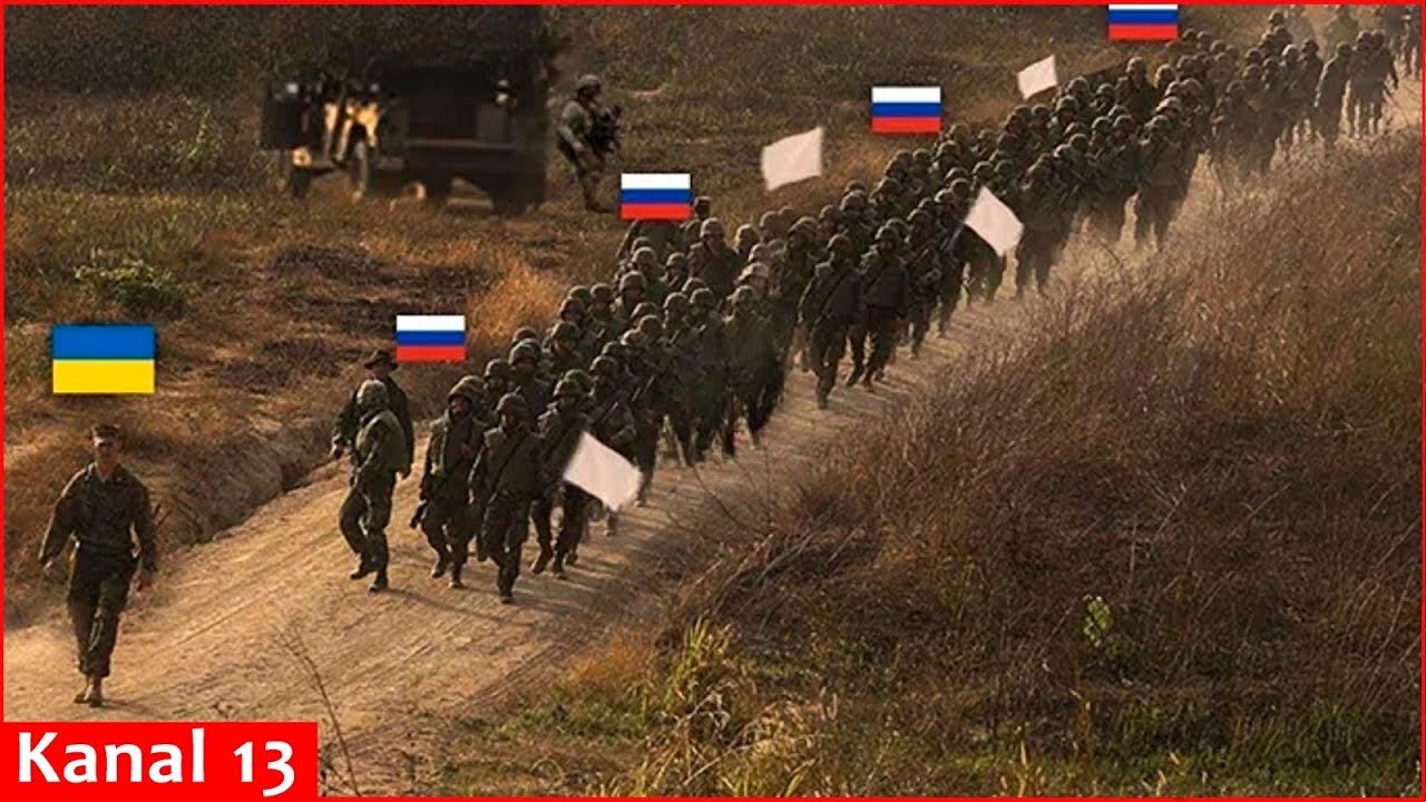 Russian soldiers en masse hand over their weapons to Ukrainians and surrender in Dobropillia