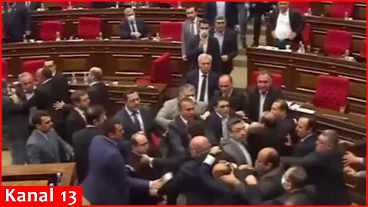 Fist fight between MPs during parliament session in Armenia