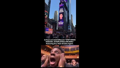 Spotted in times square! Artisan.co's bold billboard: "STOP HIRING HUMANS.AI EMPLOYEES #viral #video
