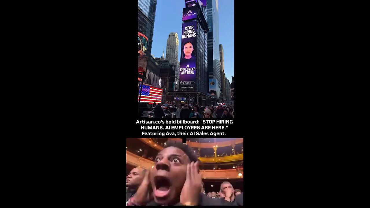 Spotted in times square! Artisan.co's bold billboard: "STOP HIRING HUMANS.AI EMPLOYEES #viral #video
