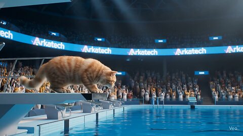 "Olympic Cat Takes the Plunge! 🐱🏊‍♂️ | Cutest High Dive Ever!"
