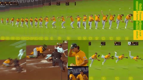 Prototype 114: Athletics Colby Thomas throws out runner at home in MLB debut