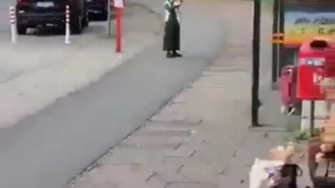 She likes to shoot old Germans in bus stop.