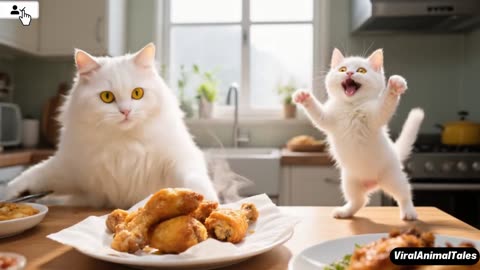 Momma Cat Buys Chicken for Her Kitten – A Meal Made with Love