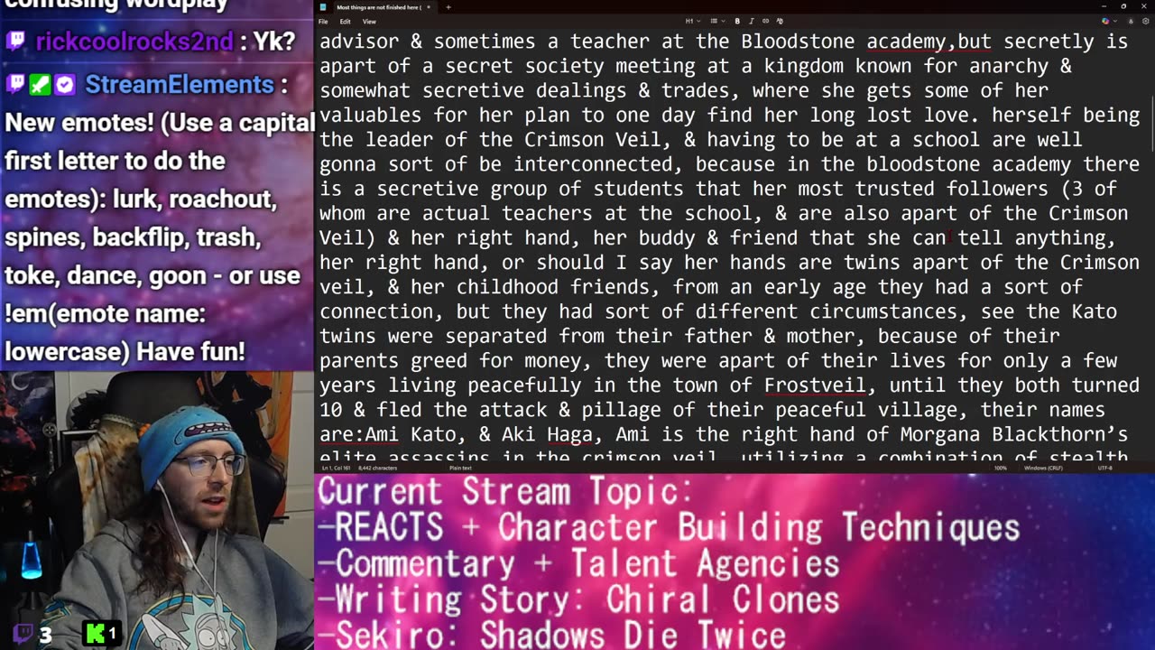 REACTS + Character Building Techniques | Commentary + Talent Agencies | Writing Story: Chiral Clones | Sekiro: Shadows Die Twice |