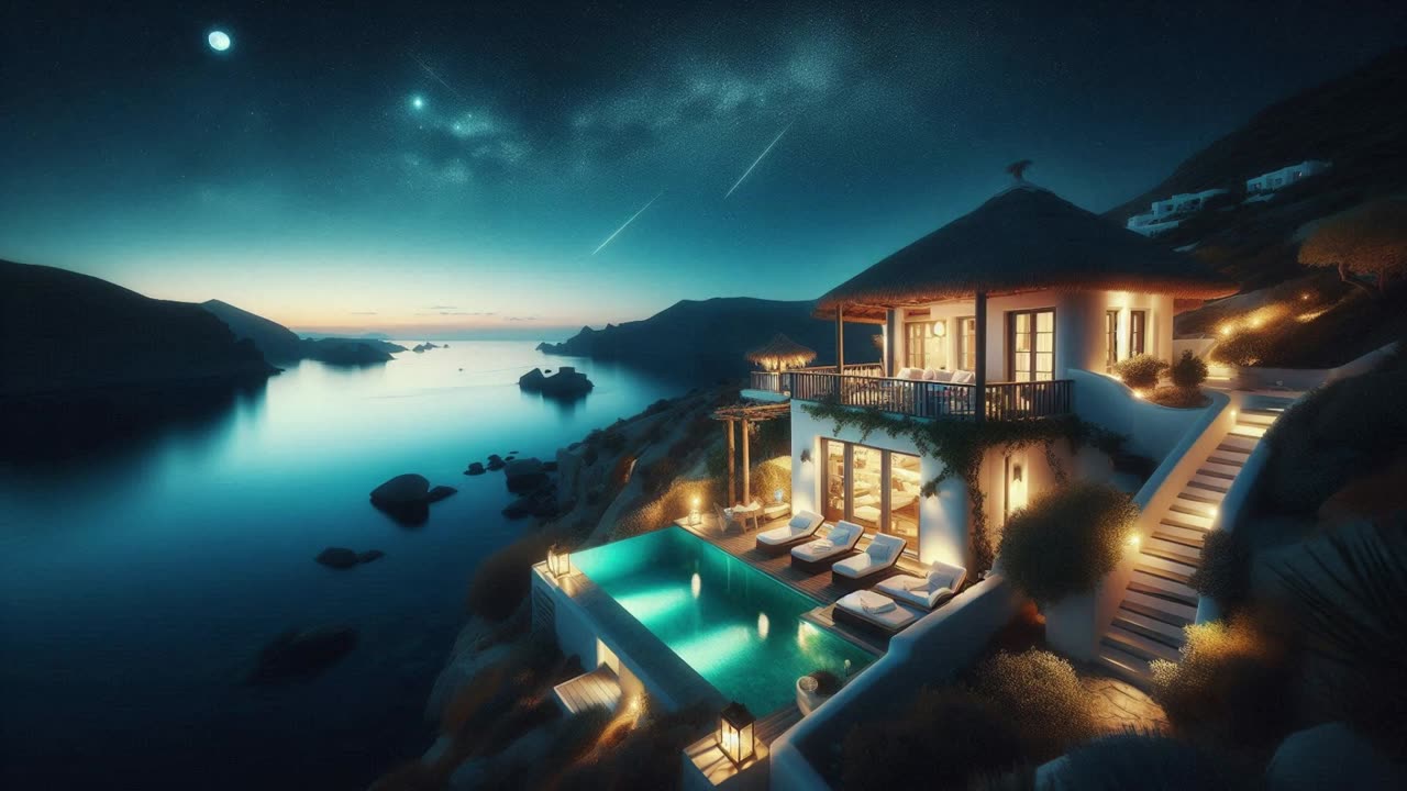 Coastal Villa Under Starry Night | Relaxing ASMR Ambience for Deep Sleep & Meditation