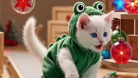 Christmas Tree Chaos 😂🎄#cat #cute #cats #love #frog