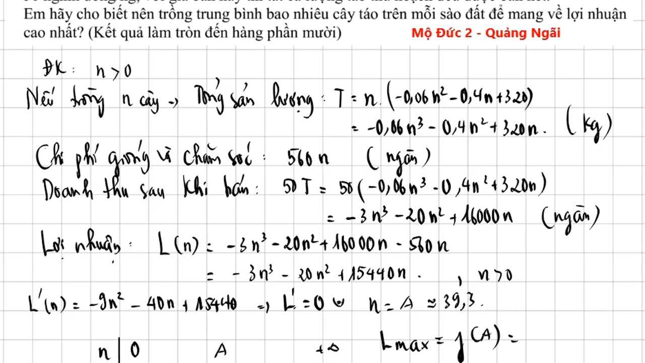 Sản lượng táo trên mỗi cây khi thu hoạch lệ thuộc vào mật độ cây trồng. Với cùng một phương pháp