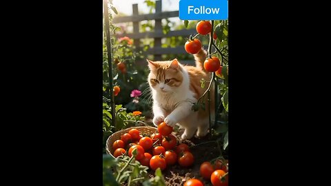 A Cat farming tomatoes