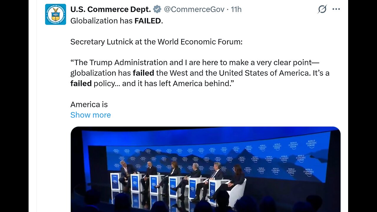 🔴🇺🇸 WEF 2026: Trump's Commerce Sec Lutnick says Globalization is a Failed Policy