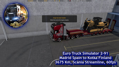 Euro Truck Simulator 2-91, Madrid Spain to Kotka Finland, 3675 Km, Scania Streamline, 60fps