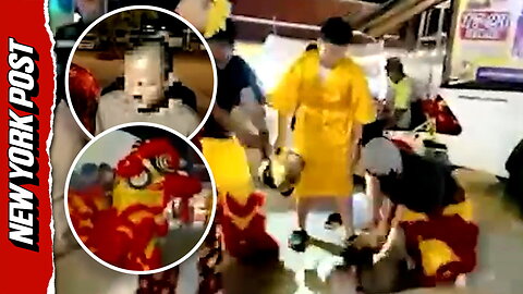 Thai Police Disguised as Lunar New Year Lion Tackle Robbery Suspect
