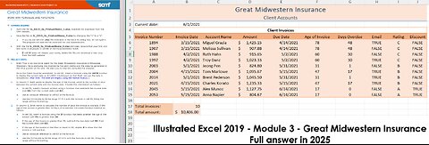 Illustrated Excel 2019 | Module 3: SAM Project 1a | Great Midwestern Insurance (Full answer 2025)