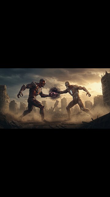 Colossal Titans Clash: Epic Fantasy Battle in a Ruined City