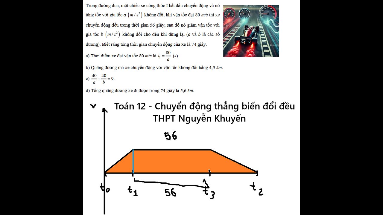 THPT Nguyễn Khuyến: Trong đường đua, một chiếc xe công thức I bắt đầu chuyển động và nó tăng