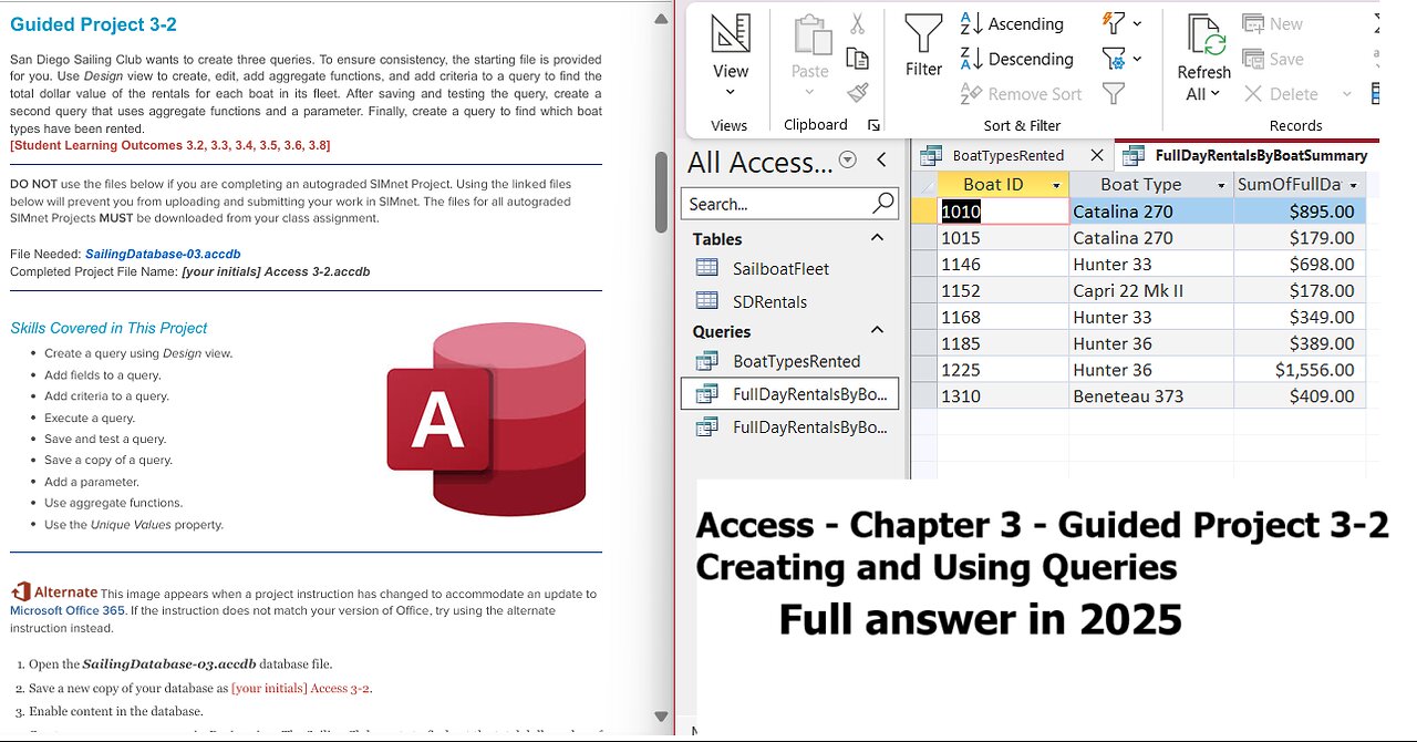Access 2021 - Guided Project 3-2 - Chapter 3 - Creating and Using Queries (Full answer 2025)