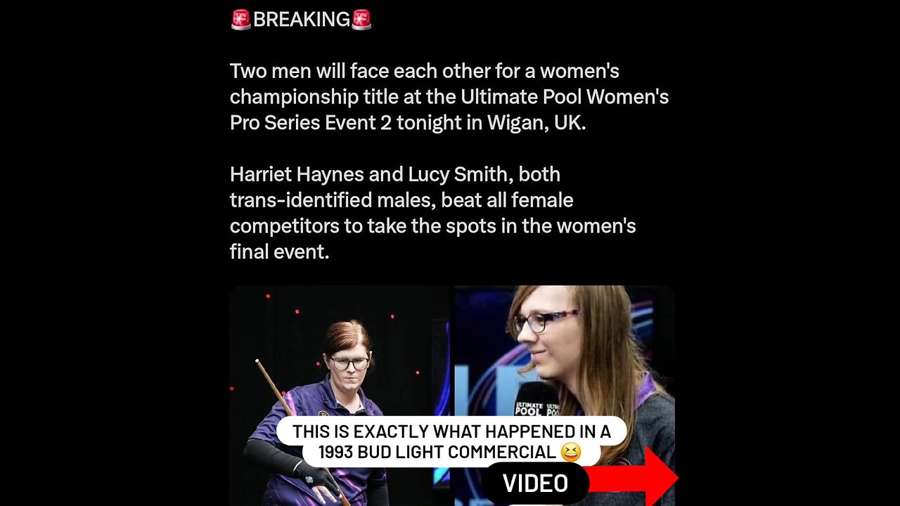 UK Women's Pool Championship Featured Two Males- 1993 Parody commercial becomes reality!