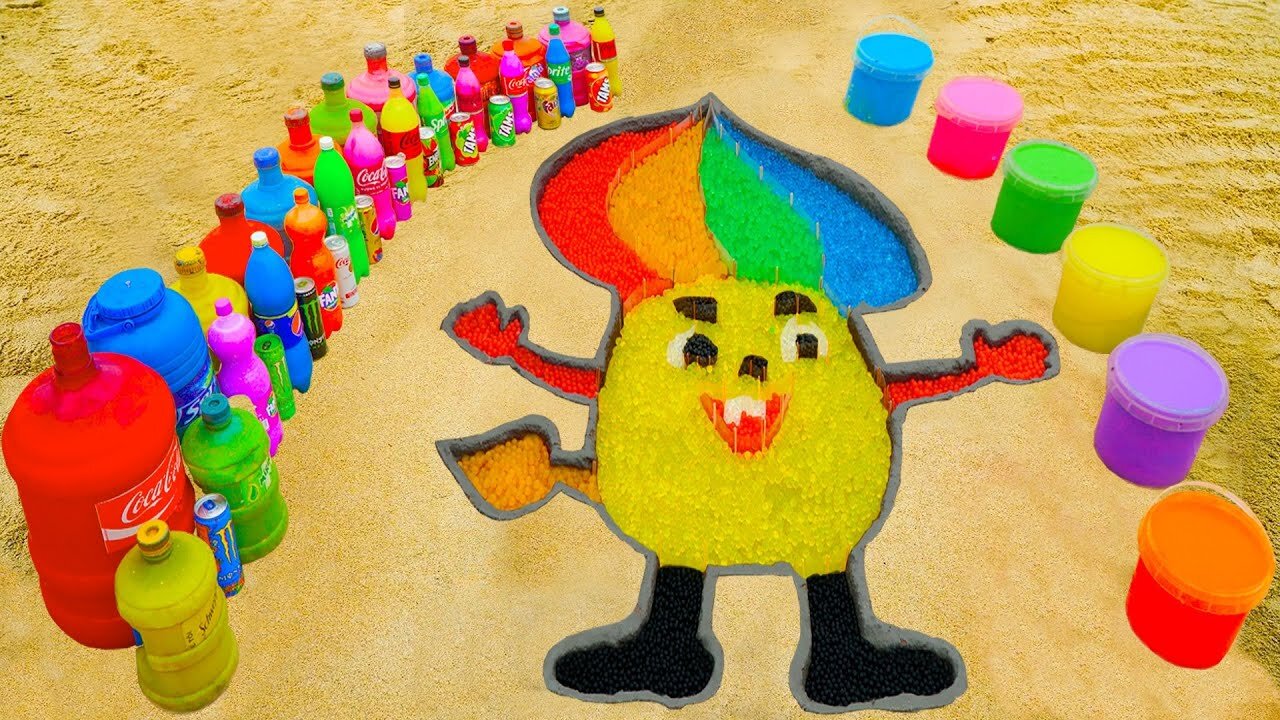 How to make Rainbow Draw Myan from Pinkfong with Orbeez,Big Fanta, Coca Cola, Mentos & Popular Sodas