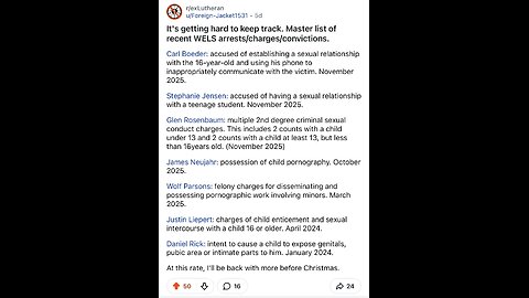 r/exLutheran | It's getting hard to keep track. Master list of recent WELS arrests/charges/convict..