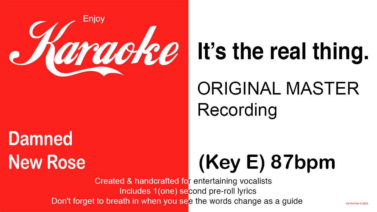 Damned - New Rose (Key E) 87bpm (2025) Karaoke