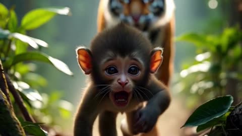 Flight for Survival A Baby Monkey's Desperate Escape in the Jungle #tiger
