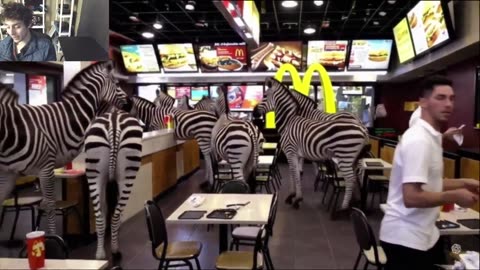 Outtake #1,102 Of Over 3 Zebras Roam Around A McDonald's Restaurant Fake Funny Parody Video