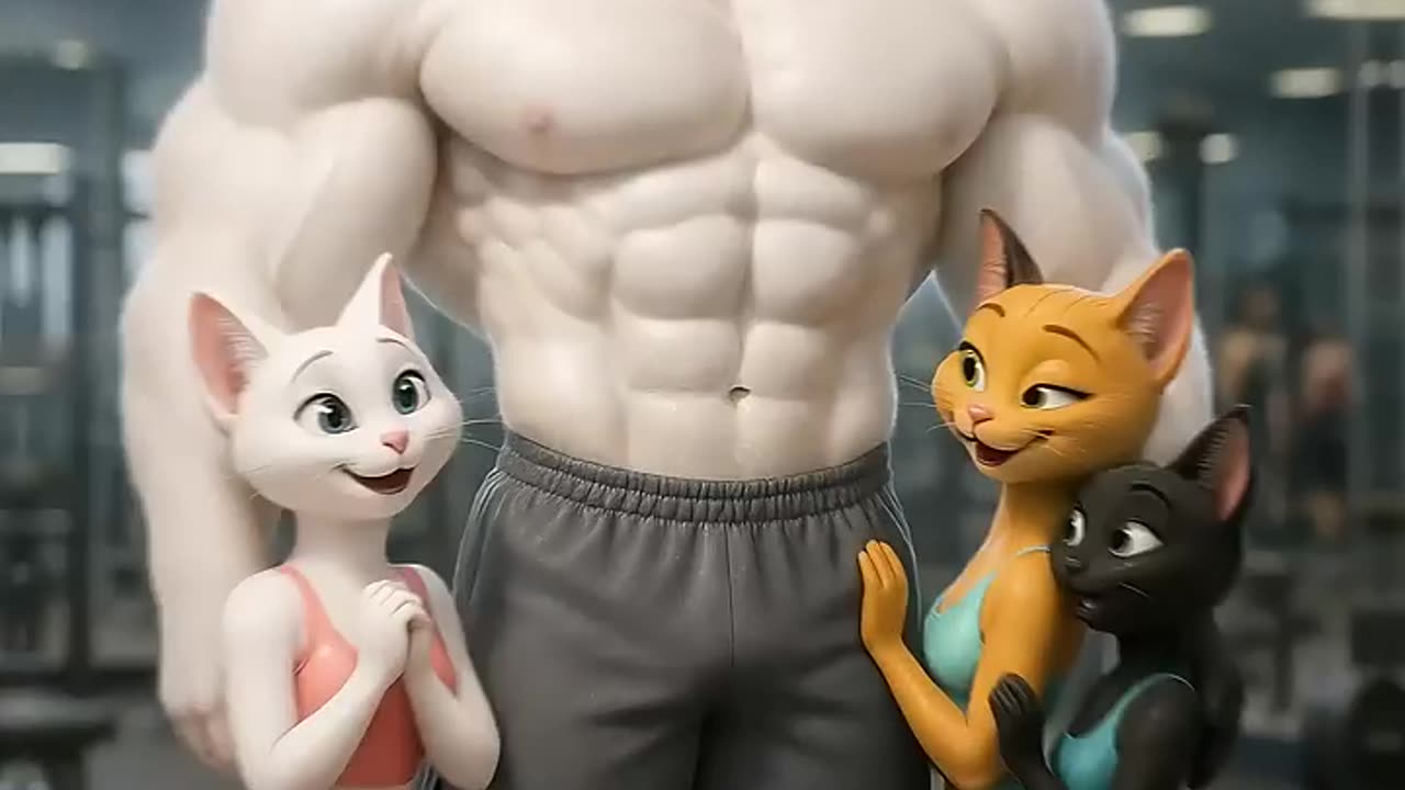 Three skinny cats transform into muscular cats 💪