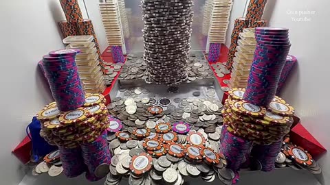 Super risky 1 Quarter challenge high limit coin pusher