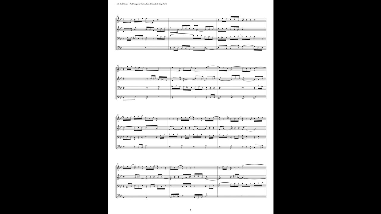 J.S. Bach - Well-Tempered Clavier: Part 2 - Prelude 21 (String Quartet)