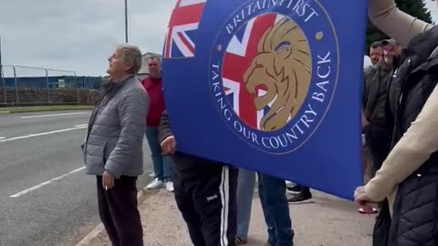 Locals protest at the site of the new mega mosque in the Lake District.