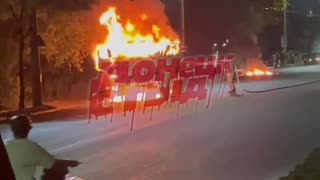 🔥 A military Kamaz caught fire on the road in occupied Donetsk.