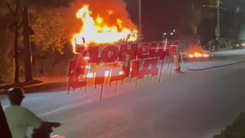 🔥 A military Kamaz caught fire on the road in occupied Donetsk.