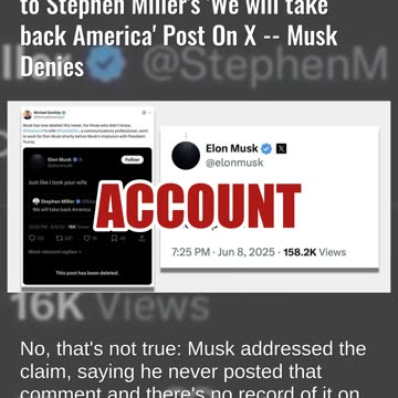 Fact Check: Elon Musk Did NOT Respond 'Just like I took your wife' to Stephen Miller On X
