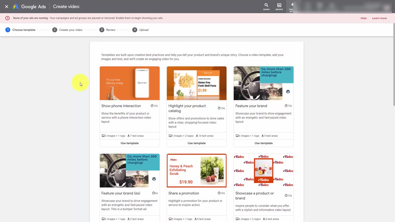 Youtube ads video creation assets