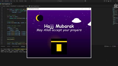Create Hajj Mubarak post with turtle graphics using python🕋🌙
