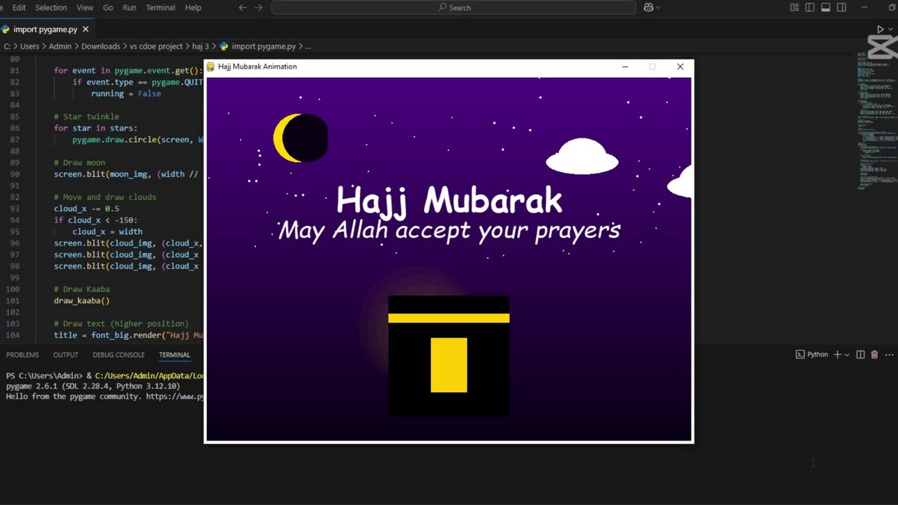 Create Hajj Mubarak post with turtle graphics using python🕋🌙