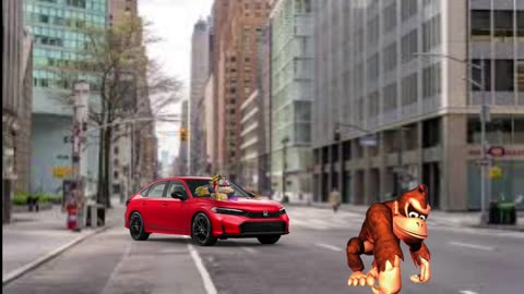 Wario dies in a car crash after Donkey Kong walks out in front of him.