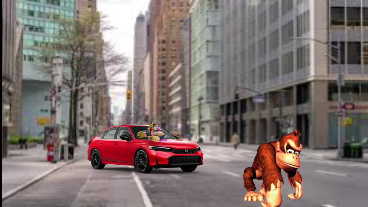 Wario dies in a car crash after Donkey Kong walks out in front of him.