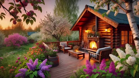 Cozy Cabin Ambience 🏡 Fireplace & Garden Sounds for Sleep and Relaxation