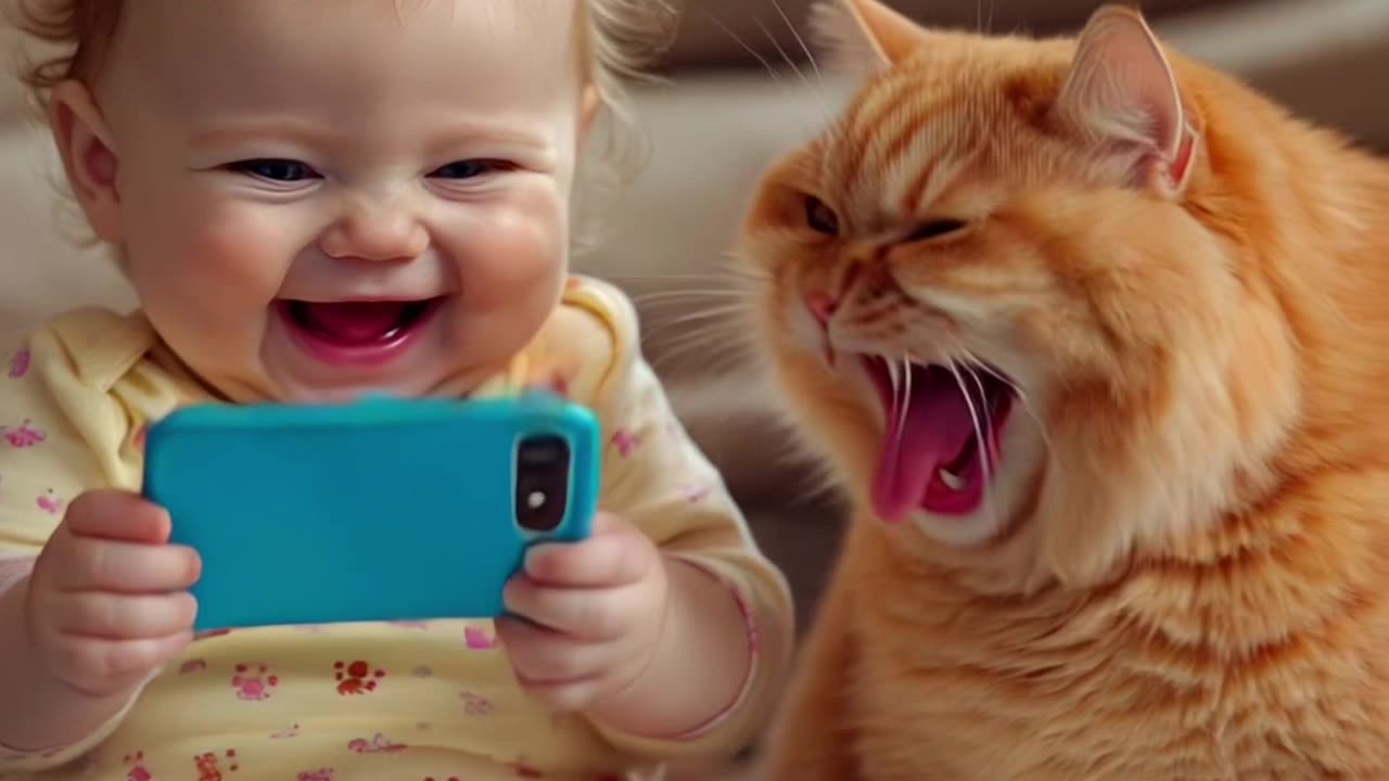 Cute Baby Laugh With Cat #cutebaby#cat