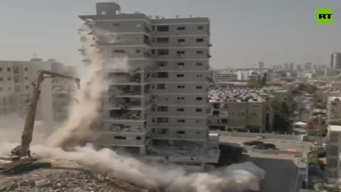 Bat Yam building hit by Iranian rocket being demolished Social media footage