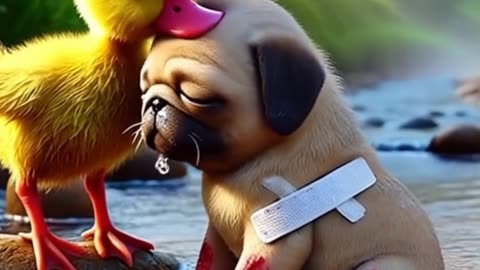 Duck Helps dog- wounded #cute #pets