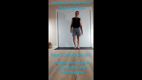 Parivritta Namaskar Stiti Utthita Vayu Muktyasana / Revolved Prayer Knee Standing Pose