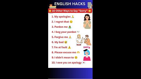 Different ways to say "SORRY" in spoken English #studyhacks123 #english #vocabulary #shorts