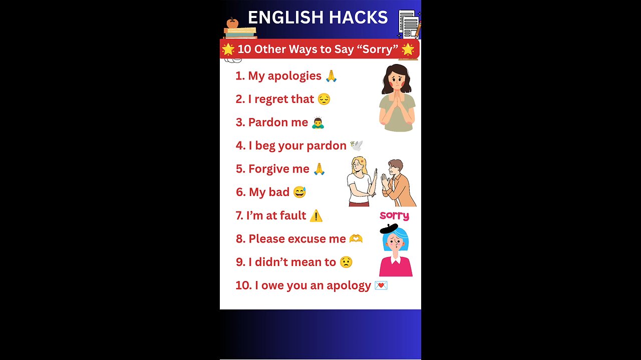 Different ways to say "SORRY" in spoken English #studyhacks123 #english #vocabulary #shorts