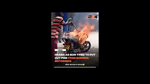 WATCH: Man's attempts to put out fire from a burning motorbike backfires. What was he thinking😂😂